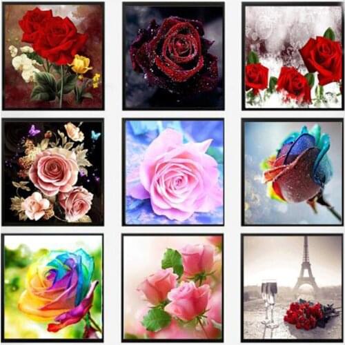 %DIY 5D Diamond Embroidered Rose Diamond Cross Stitch Sewing Crystal Set Unfinished Decorative Diy Diamond Painting