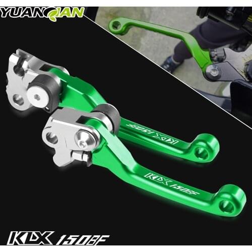 For Kawasaki KLX150BF KLX 150BF KLX150 BF 2016 Green Motorcylce Aluminum Dirt Bike handle Folding Brake Clutch Lever With Logo