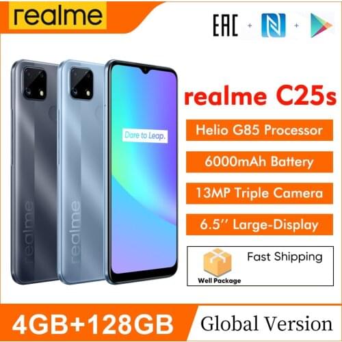 Global Version realme C25s NFC 4GB 128GB Smartphone Heilo G85 Octa Core 6000mAh Battery 6.5" FHD+ Screen 18W Quick Charge phone