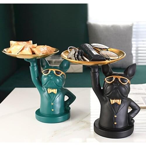 Statue Bulldog Sculpture Resin Tabletop Storage Trays Fruit Plates Bulldogs Figurine Home Decor Desktop Figurine Decoration