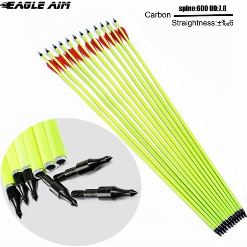 6 12 24 PCS Spine 600 Archery Bow Arrows with red white vanes Carbon Arrows for Compound bow Recurve Archery Hunting