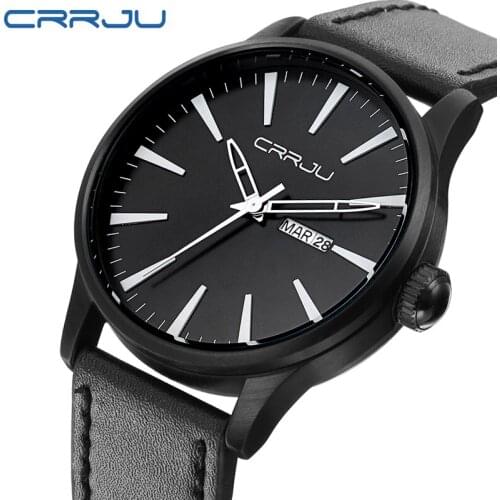 Top Luxury Brand CRRJU Men Watch Fashion Simple Leather Strap Quartz Wristwatch Date Display Clock relogio masculino