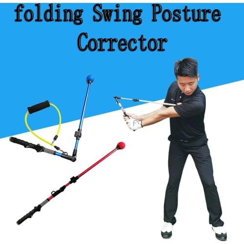 Golf Folding Swing Trainer Stick Posture Corrector Practice Swing Training Aids Upgrade with Rubber Rope Strength Exercises