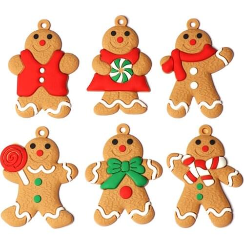 6PCS Gingerbread Man Ornaments Traditional Gingerbread Man Doll Hanging Charms Christmas Tree Ornament Holiday Decorations