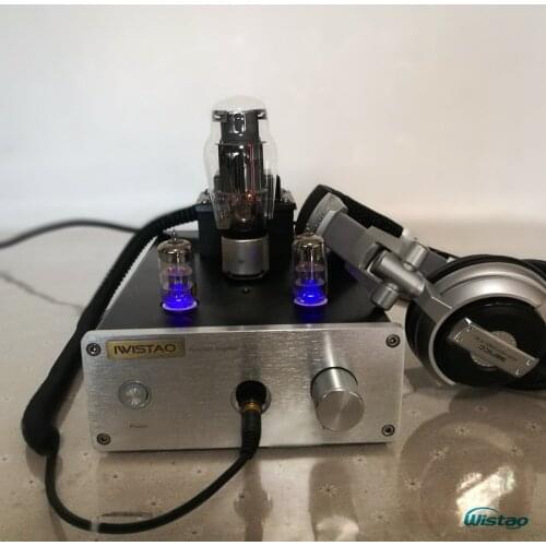 IWISTAO HIFI Pure Tube Earphone Amplifier 6N3 SRPP Drive 6N5P 32- 600 Ohms Output Power 1W Stereo Aluminum Case Black Voice