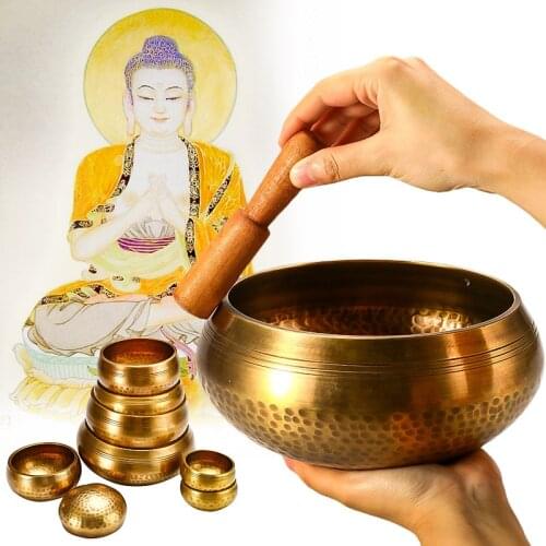 Yoga Chakra Gift Spiritual Healing 9.5-17.5cm Tibetan Singing Bowl Buddhism Meditation Bell Sound Therapy Buddhist Brass Bowl
