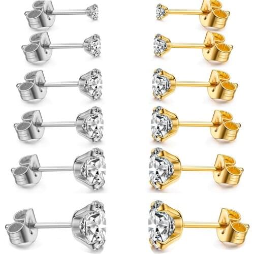 1 pair 3mm-8mm New Fashion Wholesale Round Zircon Crystal Stud Earrings For Women Wedding Cheap Jewelry Brincos Accessories