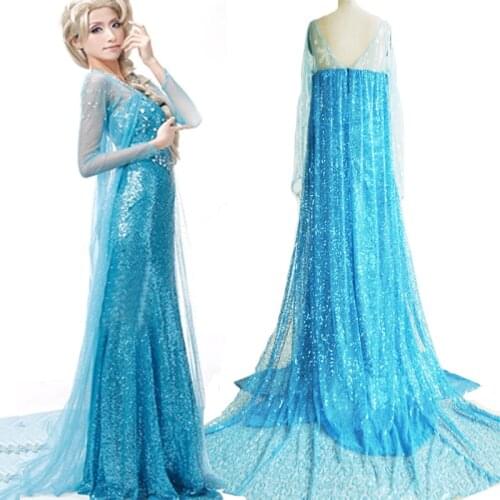 Adult Women Dress Costume Elsa Queen Fancy Dress Costume Party Gown Dresses Vestido Blue Sexy Women Princess Cosplay