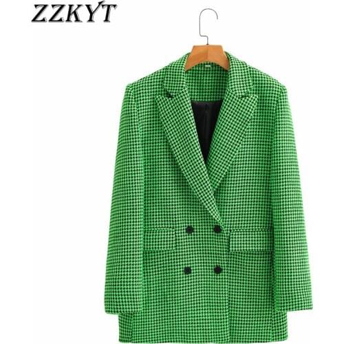 ZZKYT 2021 Women Spring Fashion Double Breasted Pockets Blazers and Jackets Vintage Long Sleeve Office Lady Female Blazer Coat