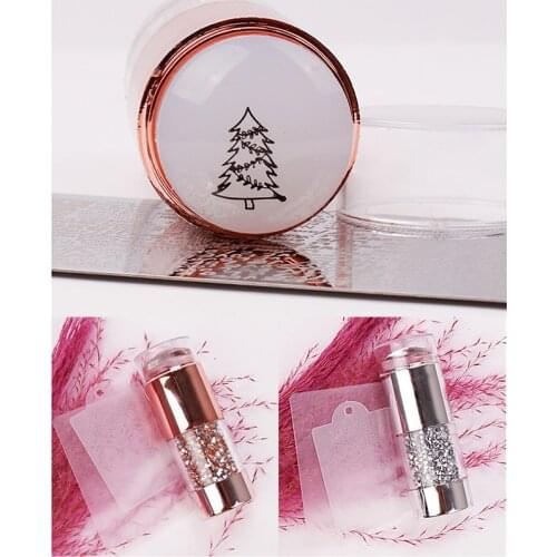 1pcs Nail Art Templates Double Head Design Jelly Silicone Stamper Colorful Rhinestones Handle Nail Stamper For Polish Transferr