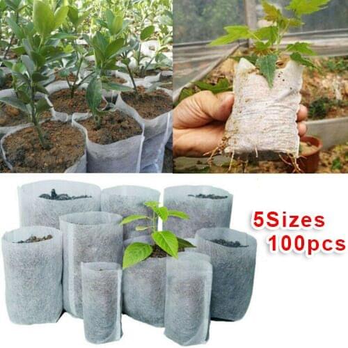 100pcs Biodegradable Non-Woven Nursery Bags Plant Grow Planting Raising Pots Planting Pots Garden Eco-Friendly Ventilate Bag