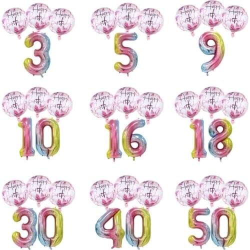 18inch Happy Birthday Butterfly Balloons with Rainbow Number Balloons Princess Childrens Birthday Party Decorations Kids