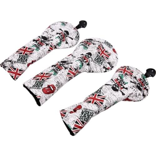 3pcs New Uk Flag &Skull Head Cover Golf Driver Cover Fairway Wood Headcover Golf Club Cover For Driver #3 #5 Fariway Wood