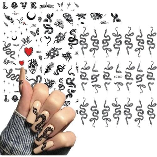 3D Snake Design Nail Art Stickers Colorful Dragons Slider Decals Black Snake for Manicure Nail Art Decoration New Year Sticker