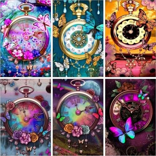 5D DIY Diamond Painting Butterfly Clock Mosaic Full Drill Square/Round Diamond Embroidery Cross Stitch Set Home Wall Decoration