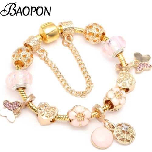 BAOPON Dropshipping European Style Brand Bracelet & Bangle White Enamel Flower Charm Bracelets For Women Men Jewelry Pulseras