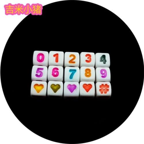 100pcs 7mm Acrylic Square Number Beads Toy for Children Girl Gifts White Colorful Digital Bead for Jewelry Making DIY Bracelet