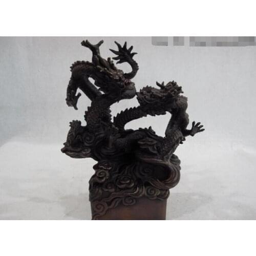 Fast shipping USPS to USA S2850 8 China Palace Fengshui Copper Bronze Two Dragon Play Ball Emperor Seal Statue