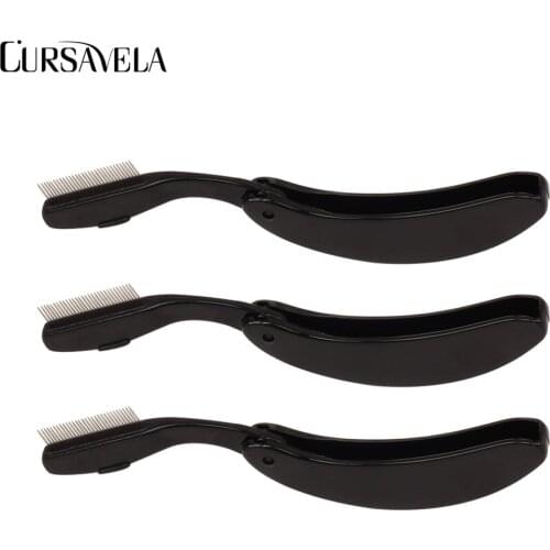 CURSAVELA 3pcs Mink Lashes Plastic Brush Comb Separator Folding Eyelash Combs Foldable Steel Metal Mini Mascara Lift Curl Tools