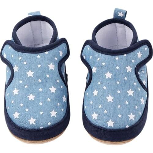 Baby Shoes Star Print Anti-Slip Prewalker Soft Soled-Shoes for Girls Boys Blue/Pink For Newborns Toddler Crib Moccasin
