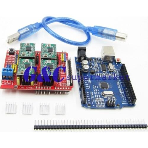 For arduino For UNO R3 Board + CNC Shield V3 + 4PCS A4988 + 4PCS Heatsink