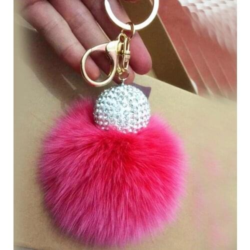 Hot sale Real Fox Fur Ball Key chain - Fox Fur Pom Pom Plush Key Chain Key Ring for women Jewelry Acessory EH426