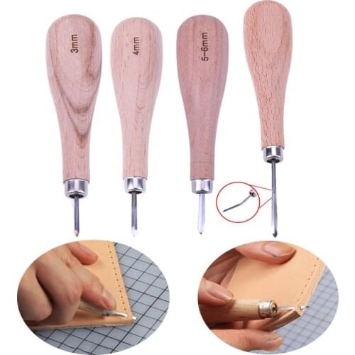 Leather Craft Tools Diamond Point Awl Wooden Handle Sewing Awl Stitcher DIY Leathercraft Sewing Kit 3mm/4mm/5mm/6mm