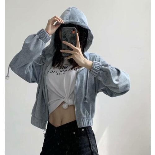 Nice Casual Woman Loose Gray Velvet Hooded Coats Spring Autumn Fashion Ladies Short Sports Jackets Girls Chic Oversized Hoodies
