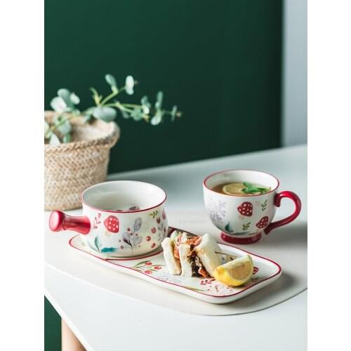 Hand-painted creative cutlery one person breakfast bowl set breakfast plate plate oatmeal milk cup