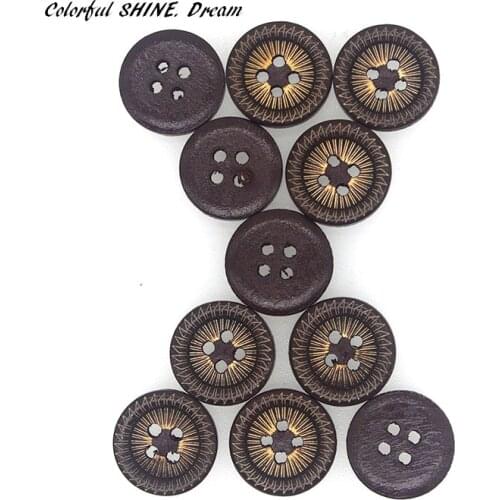 50PCs Wholesale Nutural Wooden Buttons Round Laser Technics Scrapbooking Sewing Accessories DIY Craft 4 Holes 15mm Dia