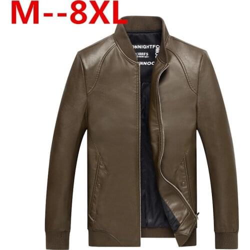 10XL 8XL 6XL Mens Leather Jackets Fashion Loose Solid Coat PU Clothes Male Winter Long Sleeves Stand Collar Motorcycle Leather