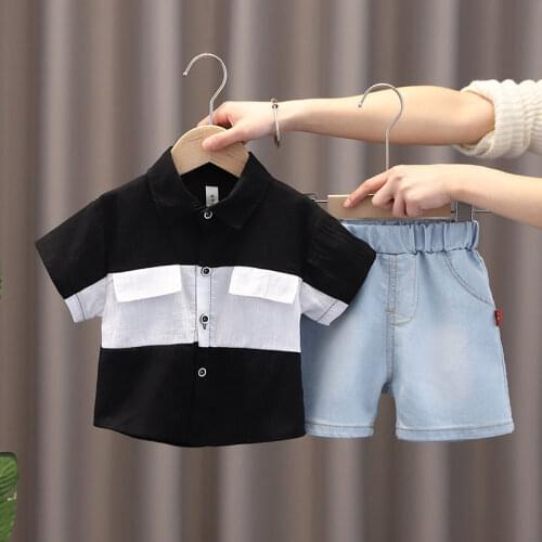 Hot Sale Kids Childrens Clothing Casual Clothing Sets Shirt+Shorts Baby Boys Clothes 2 Pcs Square Collar Family Clothing Sets