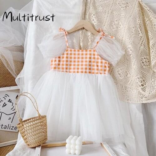 Multitrust Cute Summer Kids Dresses Lace Mesh Fashion Little Girls Costume Party Beach Children Clothes Toddler Vestidos