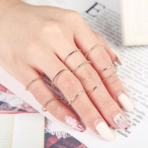10pcs Vintage Gold Ring For Women Wedding Jewelry Simple Twisted Thumb Stack Knuckle Gold Ring Thin Slim Finger Ring Shellhard