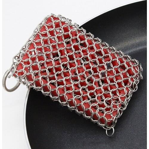 Cast Iron Cleaner, Upgraded Silicon Scrubber Set Brush Chainmail Scrubber , Dish Scouring Pads, 316 Stainless Steel Pad