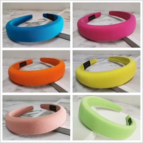 Western Style Bright Neon Color Sponge Padded Hairbands Thick Flat Headband Turban Fun Headwrap Hair Clip Fashion Headdress