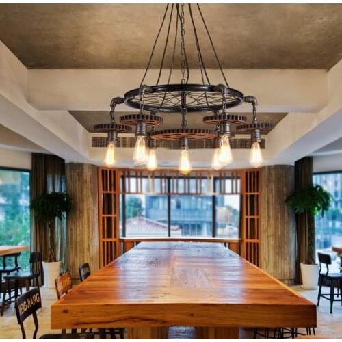 Industrial American Rustic Retro Loft Black Painted / Rustic Color Wrought Iron Pendant Light with E27 Edison Bulbs for cafe Bar