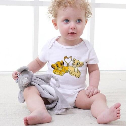 0-24M Newborn Baby Girl Boy Short Sleeve White Casual Romper Jumpsuit Lion King Simba Printed Outfits Baby Clothes Summer