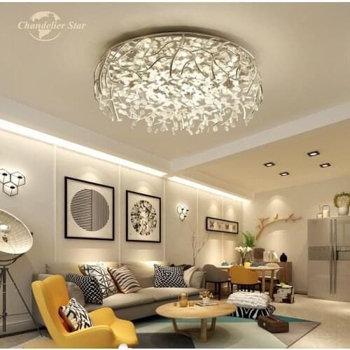 Romantic LED Ceiling Lights Nordic Glass Crystal Aluminum Flower Snow Indoor Lighting Fixture Bedroom Living Room Lamps Lustre