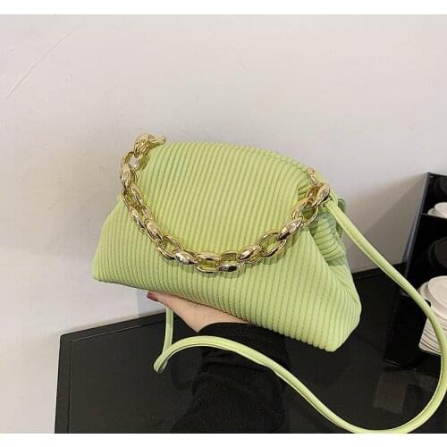 PU Leather Women Luxury Designer Handbags 2021 Shopper Bags Fashion Vintage Solid Color Thread Chain Cloud Clutch Crossbody Bags