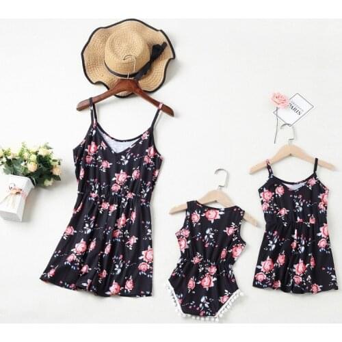 Family Matching Bodysuit Clothes Floral Print Jumpsuit One-piece Pants Mother and Daughter Clothes New Summer Family Look
