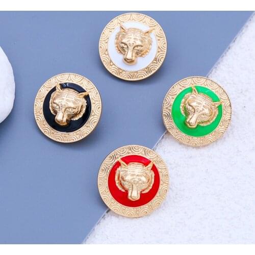 TARCLIY Trendy Tiger Head Stud Earrings Animal Metal Geometric Dripping oil Enamel Round New Exaggerated Woman Punk Party Jewel