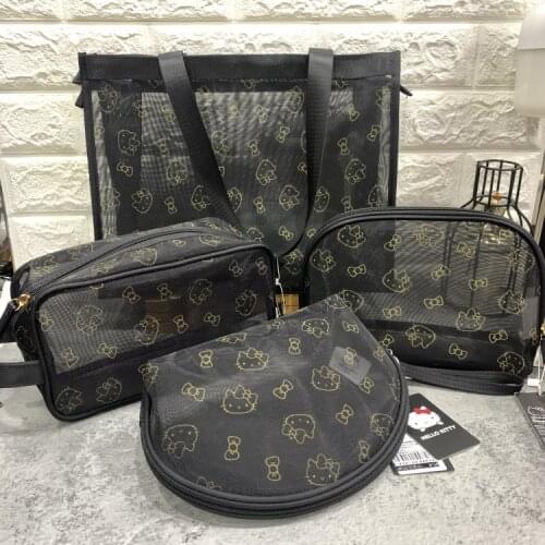 HelloKitty mesh cosmetic bag Korea portable storage bag large capacity toiletry bag cosmetic bag lipstick bag makeup bag