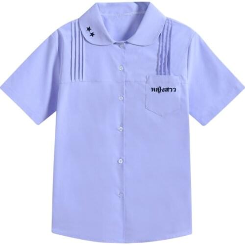 Thai Jk Uniform Shirt Short Sleeve Thai Purple Shirt Summer Japanese Pleated Embroidered Shirt