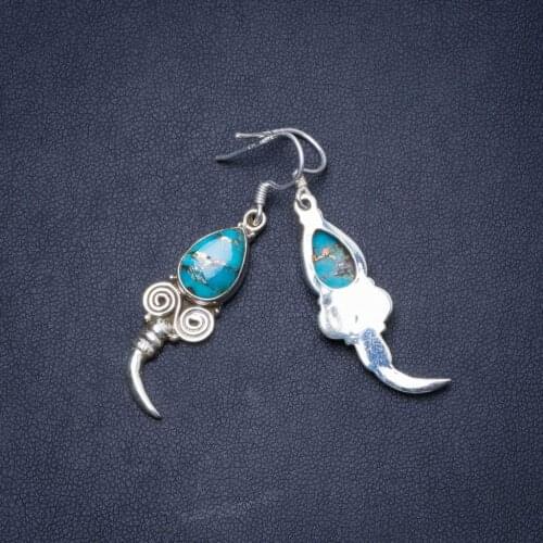 Natural Turquoise Handmade Unique 925 Sterling Silver Earrings 2" Y0363