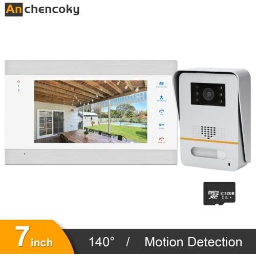 Anchencoky Video Door Phone 7 inch Video Doorbell With 150° Wide Angle Intercom Panel Support Motion Detection Record and Unlock