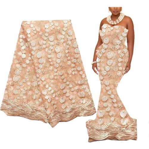 Embroidered Net Lace Fabric 2021 Latest Gold Nigerian Lace Fabric with Stones and Beads French Guipure Tulle African Lace Fabric