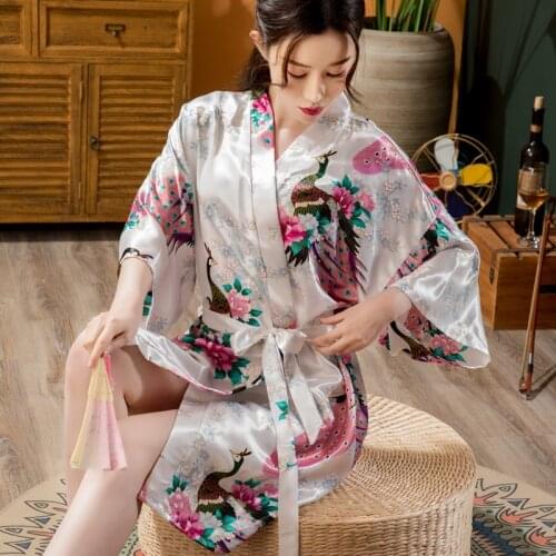 Women Robe Nightgown Summer Robes Thin Bridesmaid Peacock Print Bathrobe Homewear Sleeprobe Wedding Dress Bride Dressing Gown