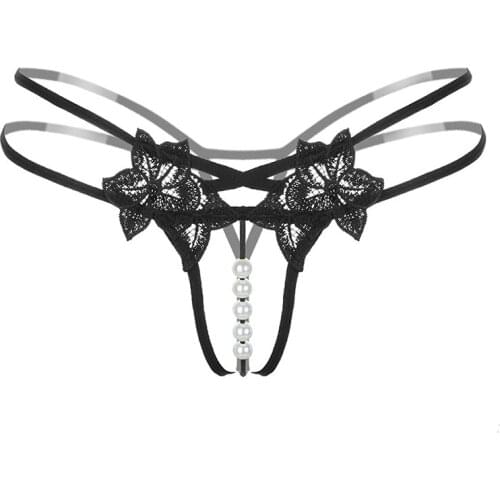 Womens Pants Open Crotch Sexy Pearl Temptation Thongs Flower Erotic Lingerie G String Crotchless Briefs Panties For Sex