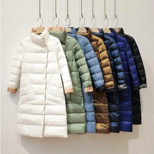 Women Down Coat Autumn Winter Lightweight Both Sides Wear White Duck Down Parkas Female Solid Long Outerwear S-5XL